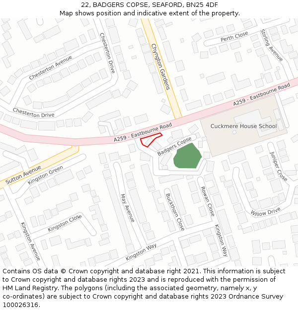 22, BADGERS COPSE, SEAFORD, BN25 4DF: Location map and indicative extent of plot