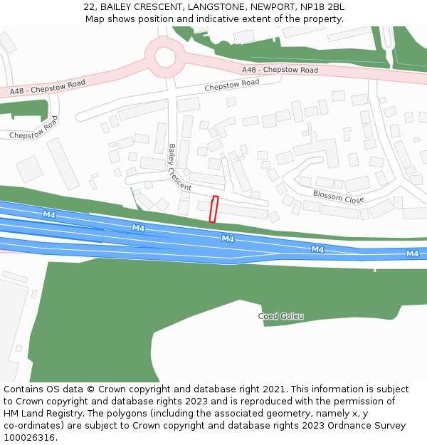 22, BAILEY CRESCENT, LANGSTONE, NEWPORT, NP18 2BL: Location map and indicative extent of plot