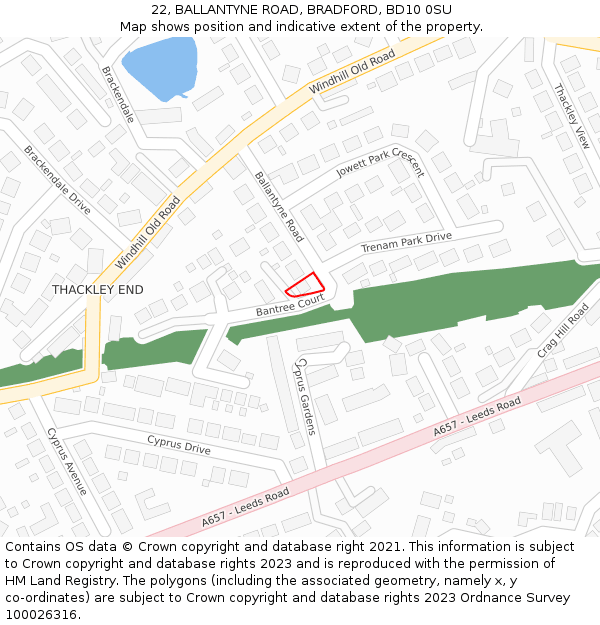 22, BALLANTYNE ROAD, BRADFORD, BD10 0SU: Location map and indicative extent of plot