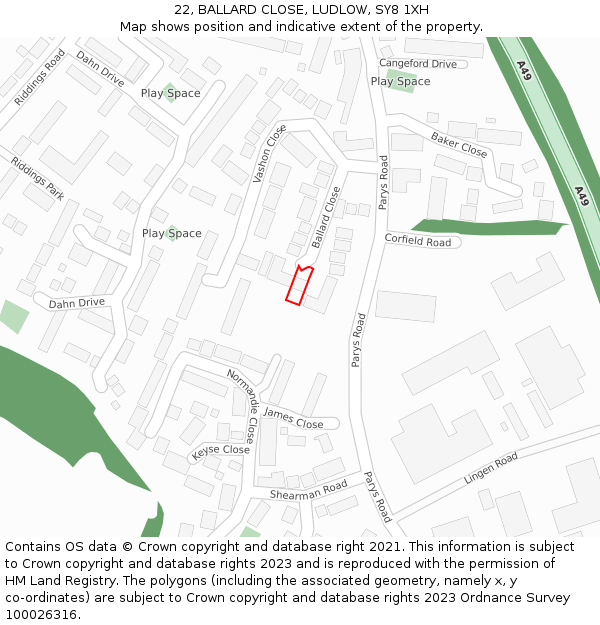 22, BALLARD CLOSE, LUDLOW, SY8 1XH: Location map and indicative extent of plot
