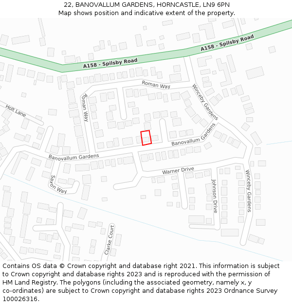 22, BANOVALLUM GARDENS, HORNCASTLE, LN9 6PN: Location map and indicative extent of plot