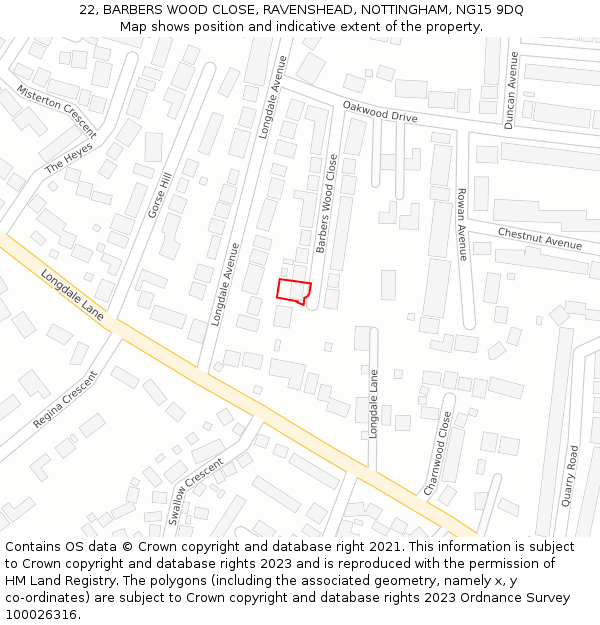 22, BARBERS WOOD CLOSE, RAVENSHEAD, NOTTINGHAM, NG15 9DQ: Location map and indicative extent of plot