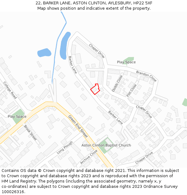 22, BARKER LANE, ASTON CLINTON, AYLESBURY, HP22 5XF: Location map and indicative extent of plot