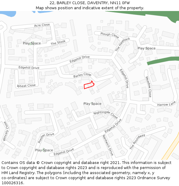 22, BARLEY CLOSE, DAVENTRY, NN11 0FW: Location map and indicative extent of plot