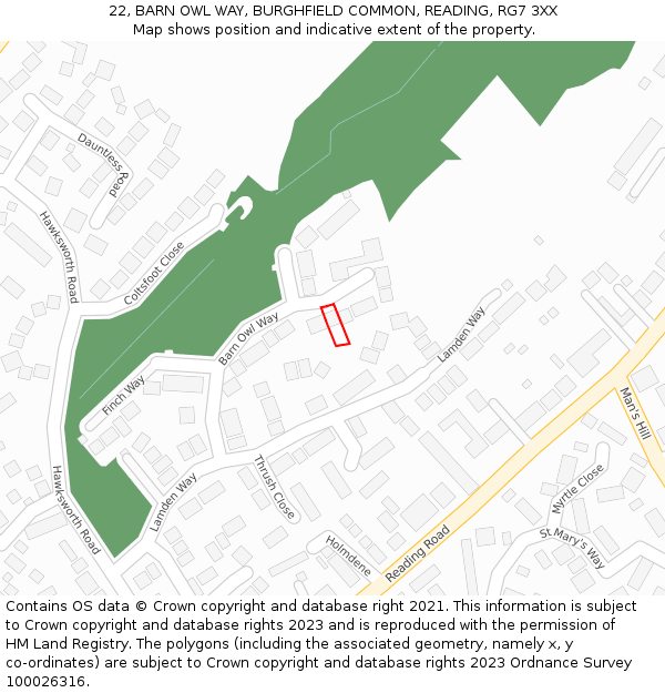 22, BARN OWL WAY, BURGHFIELD COMMON, READING, RG7 3XX: Location map and indicative extent of plot