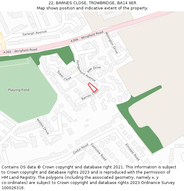22, BARNES CLOSE, TROWBRIDGE, BA14 9ER: Location map and indicative extent of plot