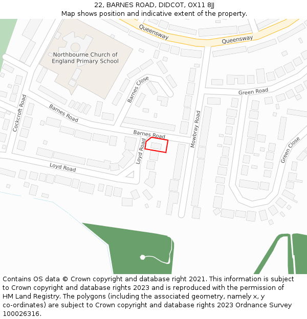 22, BARNES ROAD, DIDCOT, OX11 8JJ: Location map and indicative extent of plot