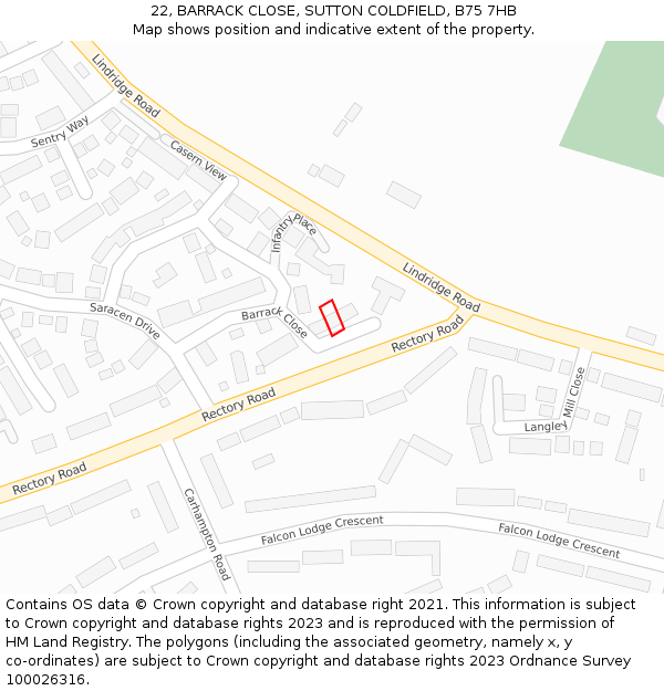 22, BARRACK CLOSE, SUTTON COLDFIELD, B75 7HB: Location map and indicative extent of plot