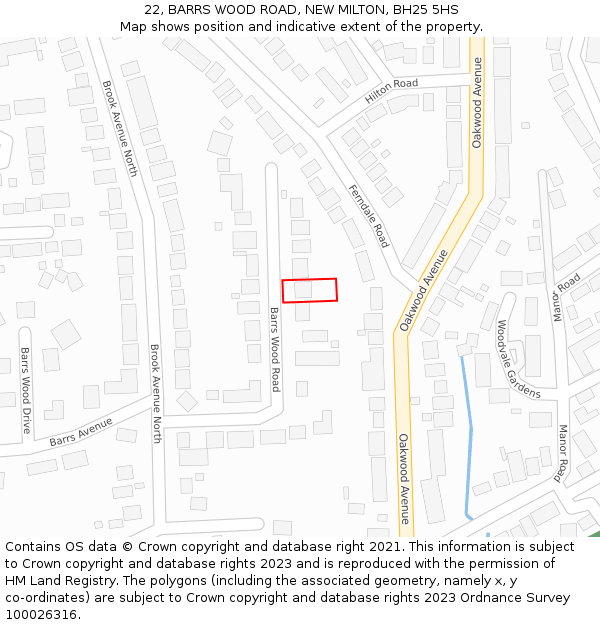 22, BARRS WOOD ROAD, NEW MILTON, BH25 5HS: Location map and indicative extent of plot