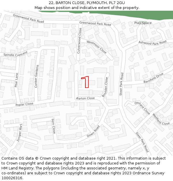 22, BARTON CLOSE, PLYMOUTH, PL7 2GU: Location map and indicative extent of plot