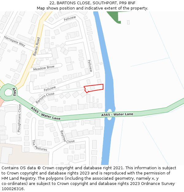 22, BARTONS CLOSE, SOUTHPORT, PR9 8NF: Location map and indicative extent of plot