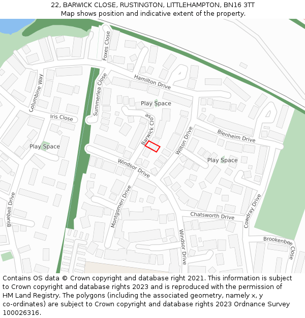 22, BARWICK CLOSE, RUSTINGTON, LITTLEHAMPTON, BN16 3TT: Location map and indicative extent of plot