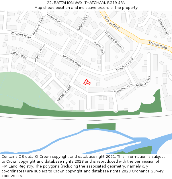 22, BATTALION WAY, THATCHAM, RG19 4RN: Location map and indicative extent of plot