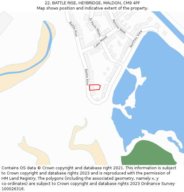 22, BATTLE RISE, HEYBRIDGE, MALDON, CM9 4PF: Location map and indicative extent of plot