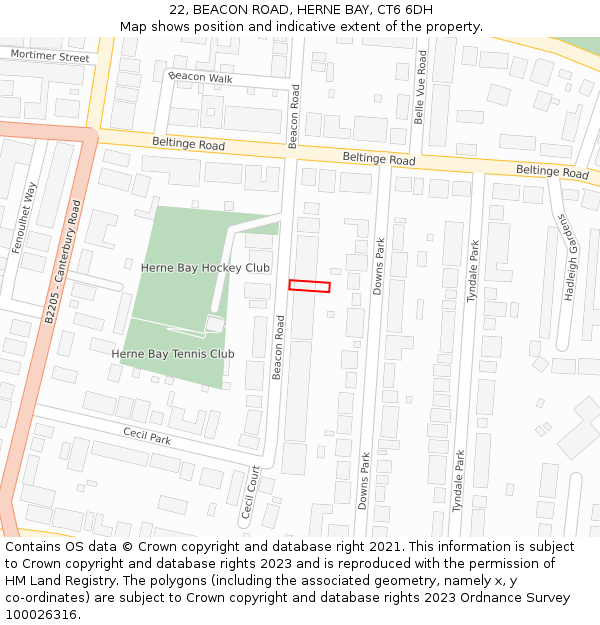 22, BEACON ROAD, HERNE BAY, CT6 6DH: Location map and indicative extent of plot