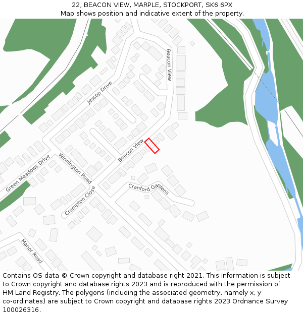 22, BEACON VIEW, MARPLE, STOCKPORT, SK6 6PX: Location map and indicative extent of plot