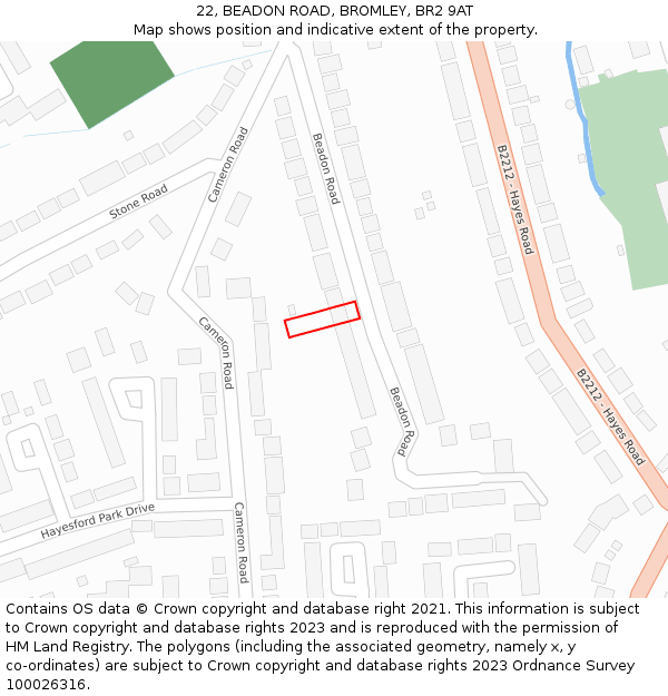 22, BEADON ROAD, BROMLEY, BR2 9AT: Location map and indicative extent of plot