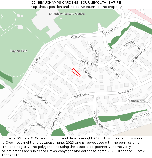 22, BEAUCHAMPS GARDENS, BOURNEMOUTH, BH7 7JE: Location map and indicative extent of plot