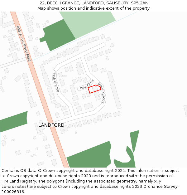 22, BEECH GRANGE, LANDFORD, SALISBURY, SP5 2AN: Location map and indicative extent of plot