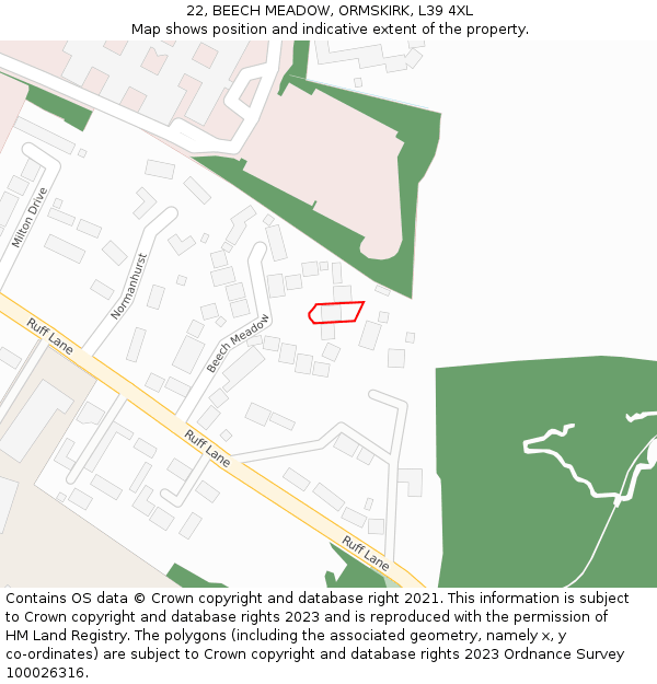 22, BEECH MEADOW, ORMSKIRK, L39 4XL: Location map and indicative extent of plot