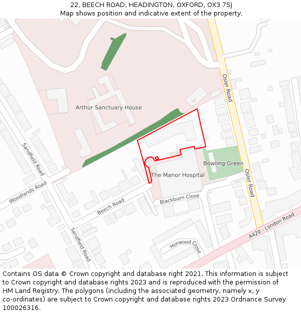 22, BEECH ROAD, HEADINGTON, OXFORD, OX3 7SJ: Location map and indicative extent of plot