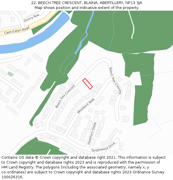 22, BEECH TREE CRESCENT, BLAINA, ABERTILLERY, NP13 3JA: Location map and indicative extent of plot