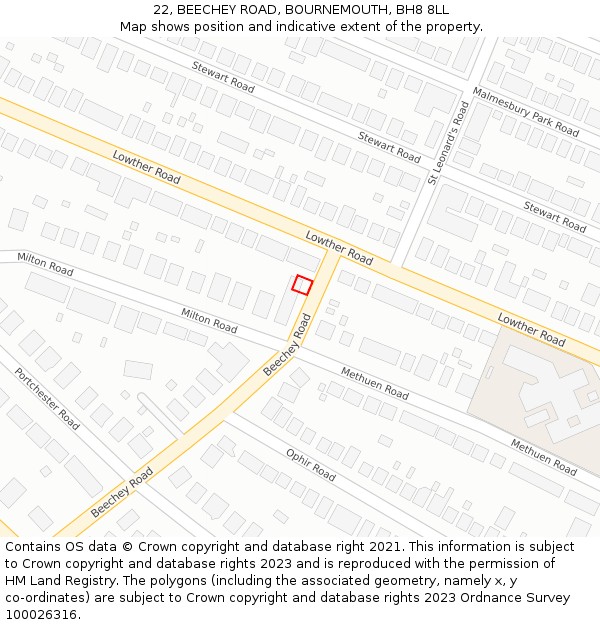 22, BEECHEY ROAD, BOURNEMOUTH, BH8 8LL: Location map and indicative extent of plot