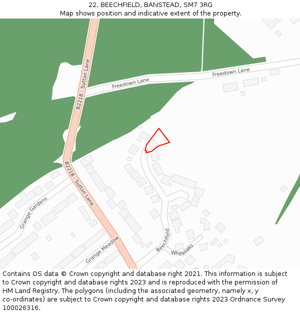 22, BEECHFIELD, BANSTEAD, SM7 3RG: Location map and indicative extent of plot