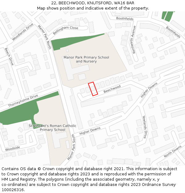 22, BEECHWOOD, KNUTSFORD, WA16 8AR: Location map and indicative extent of plot