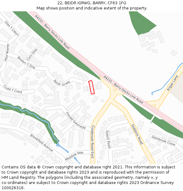 22, BEIDR IORWG, BARRY, CF63 1FG: Location map and indicative extent of plot