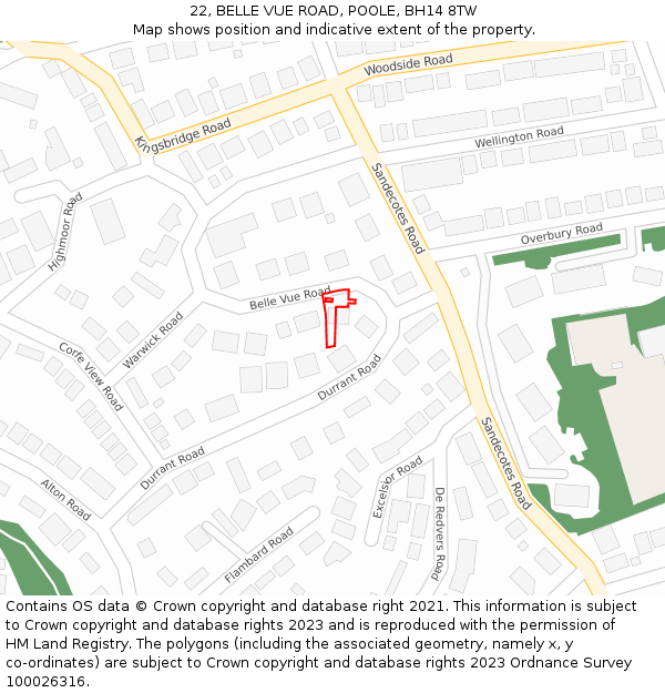 22, BELLE VUE ROAD, POOLE, BH14 8TW: Location map and indicative extent of plot