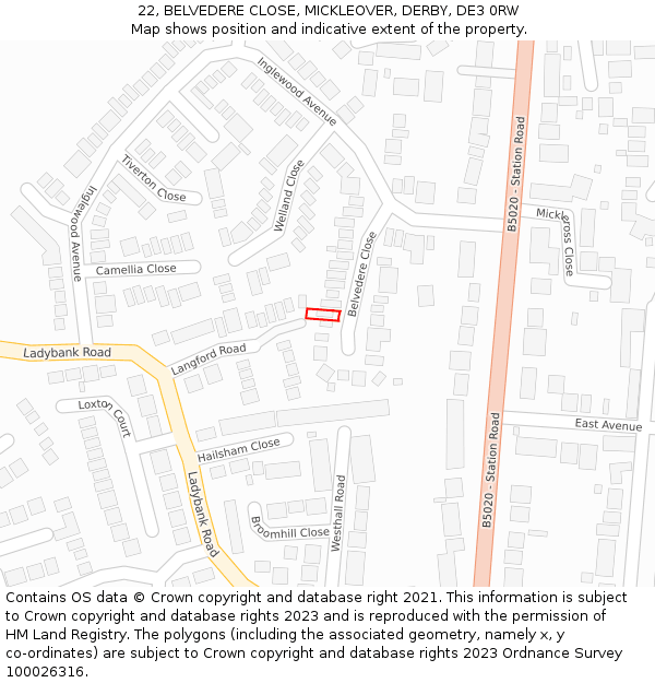 22, BELVEDERE CLOSE, MICKLEOVER, DERBY, DE3 0RW: Location map and indicative extent of plot