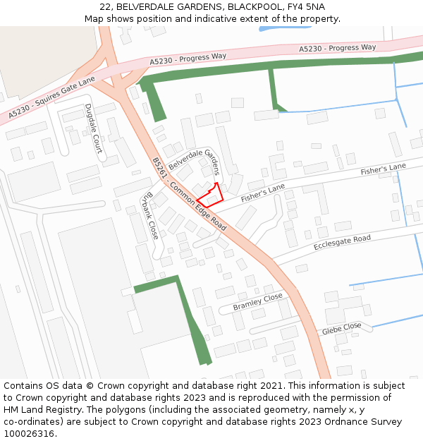 22, BELVERDALE GARDENS, BLACKPOOL, FY4 5NA: Location map and indicative extent of plot