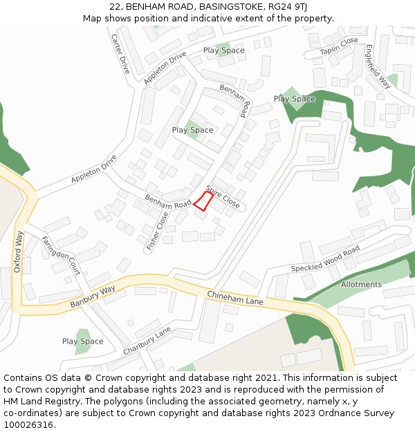 22, BENHAM ROAD, BASINGSTOKE, RG24 9TJ: Location map and indicative extent of plot