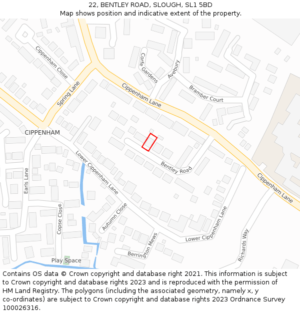 22, BENTLEY ROAD, SLOUGH, SL1 5BD: Location map and indicative extent of plot