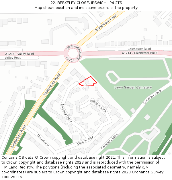 22, BERKELEY CLOSE, IPSWICH, IP4 2TS: Location map and indicative extent of plot