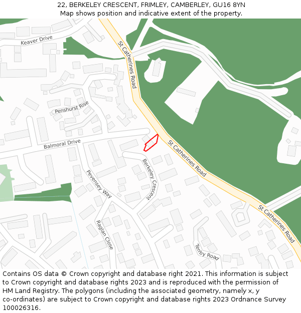 22, BERKELEY CRESCENT, FRIMLEY, CAMBERLEY, GU16 8YN: Location map and indicative extent of plot