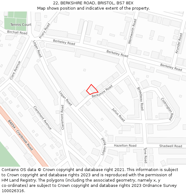 22, BERKSHIRE ROAD, BRISTOL, BS7 8EX: Location map and indicative extent of plot