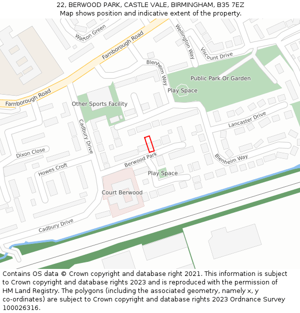 22, BERWOOD PARK, CASTLE VALE, BIRMINGHAM, B35 7EZ: Location map and indicative extent of plot