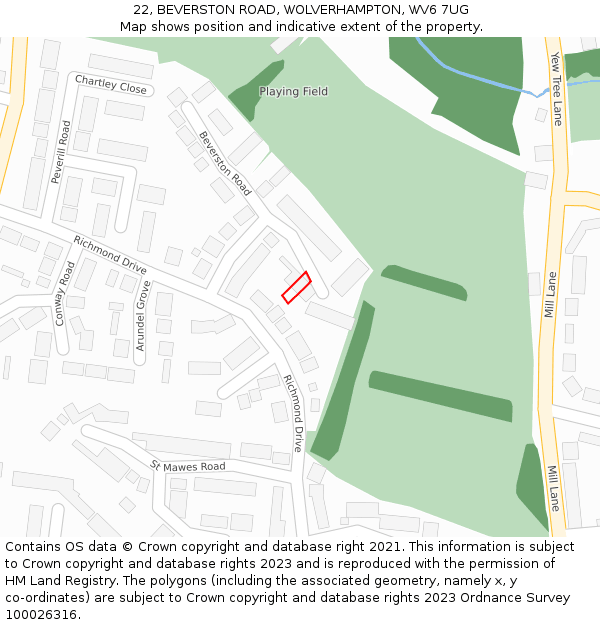 22, BEVERSTON ROAD, WOLVERHAMPTON, WV6 7UG: Location map and indicative extent of plot