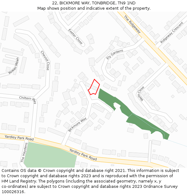 22, BICKMORE WAY, TONBRIDGE, TN9 1ND: Location map and indicative extent of plot