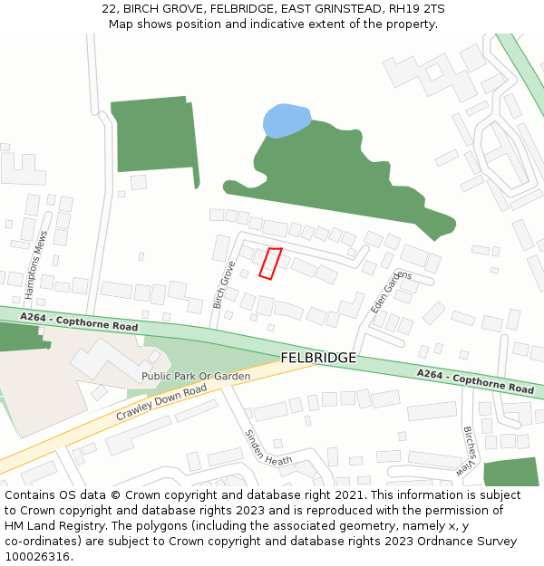 22, BIRCH GROVE, FELBRIDGE, EAST GRINSTEAD, RH19 2TS: Location map and indicative extent of plot