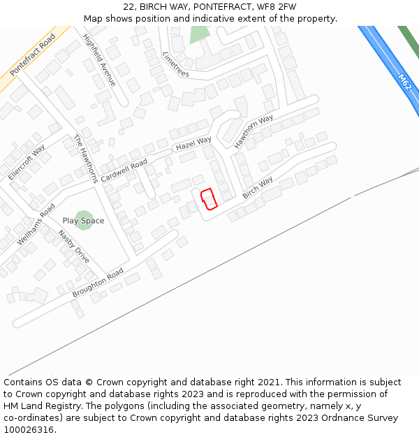 22, BIRCH WAY, PONTEFRACT, WF8 2FW: Location map and indicative extent of plot