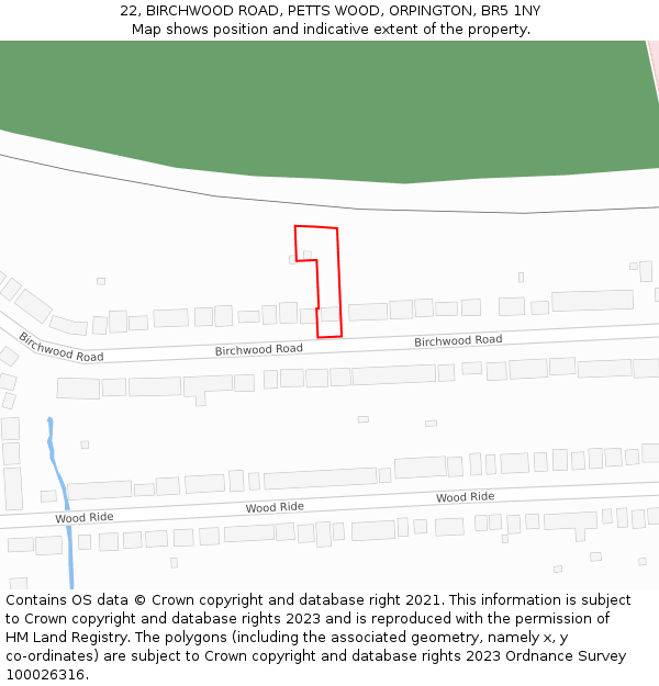 22, BIRCHWOOD ROAD, PETTS WOOD, ORPINGTON, BR5 1NY: Location map and indicative extent of plot