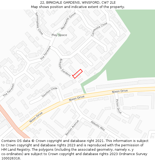 22, BIRKDALE GARDENS, WINSFORD, CW7 2LE: Location map and indicative extent of plot