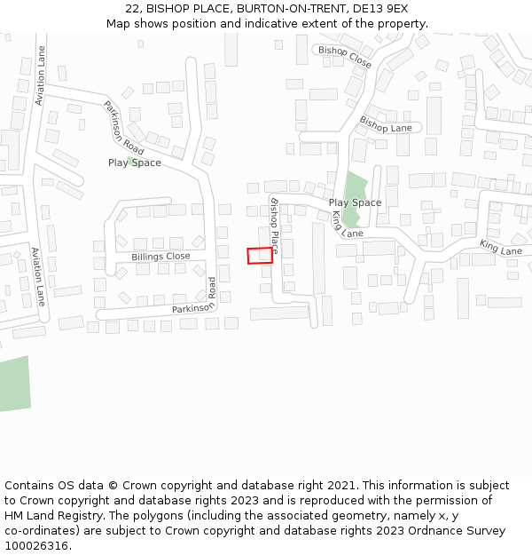 22, BISHOP PLACE, BURTON-ON-TRENT, DE13 9EX: Location map and indicative extent of plot