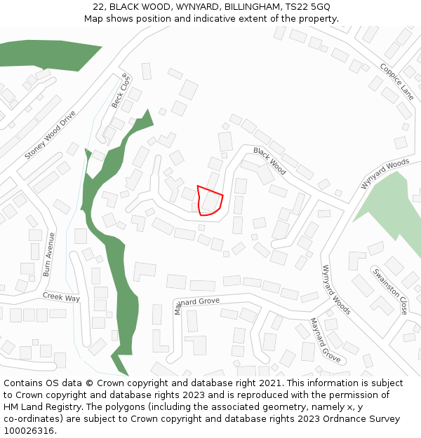 22, BLACK WOOD, WYNYARD, BILLINGHAM, TS22 5GQ: Location map and indicative extent of plot