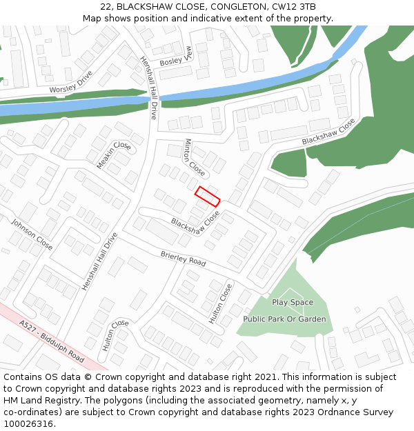 22, BLACKSHAW CLOSE, CONGLETON, CW12 3TB: Location map and indicative extent of plot