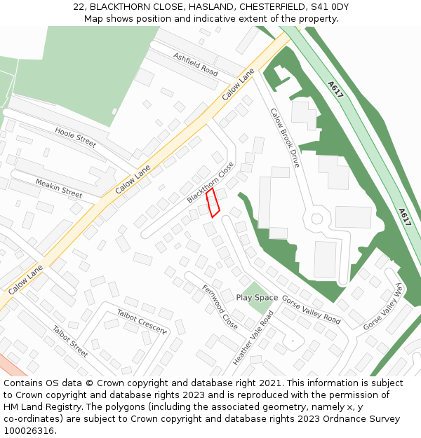 22, BLACKTHORN CLOSE, HASLAND, CHESTERFIELD, S41 0DY: Location map and indicative extent of plot