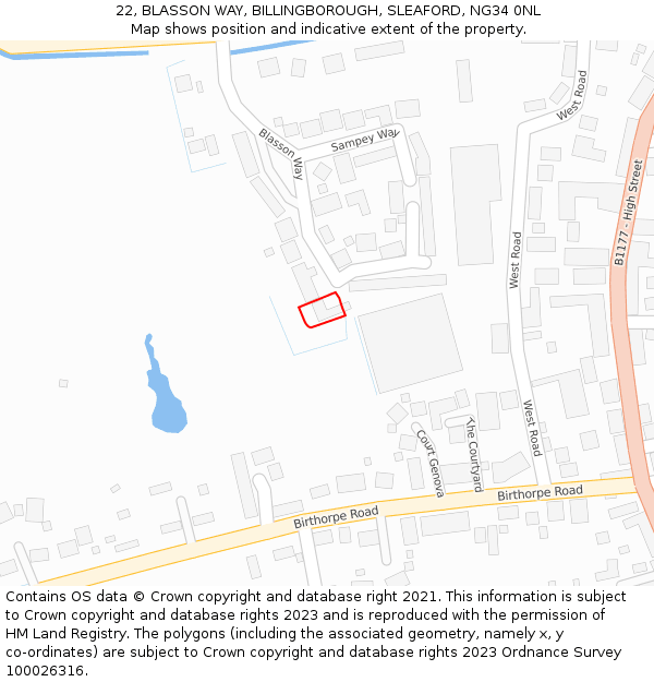 22, BLASSON WAY, BILLINGBOROUGH, SLEAFORD, NG34 0NL: Location map and indicative extent of plot